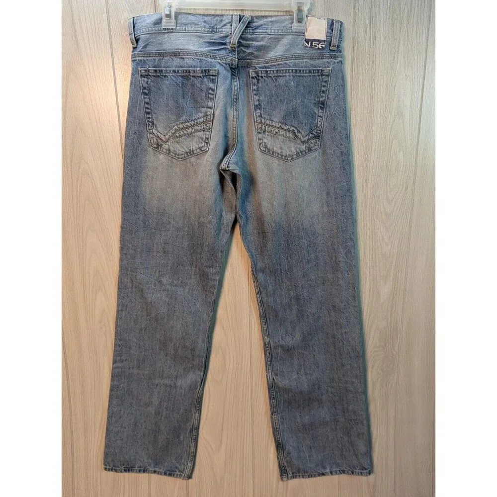 Helix N56 Mens Jeans 32x34 Blue Medium Wash Slim Boot Straight Loose Fade Denim